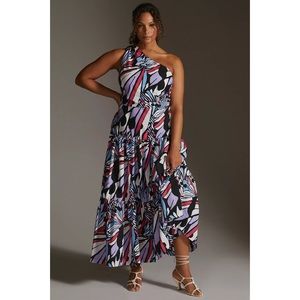 Anthropologie Maeve One-Shoulder Printed Midi Dress